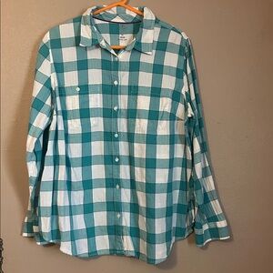 Light Green and White Plaid Shirt